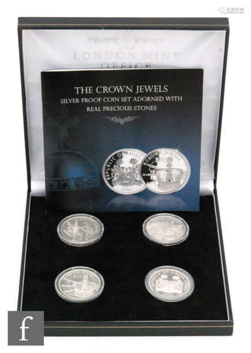 Republic of Sierra Leone - Four silver proof ten dollar coins title The Crown Jewels, with certificates, cased (4)