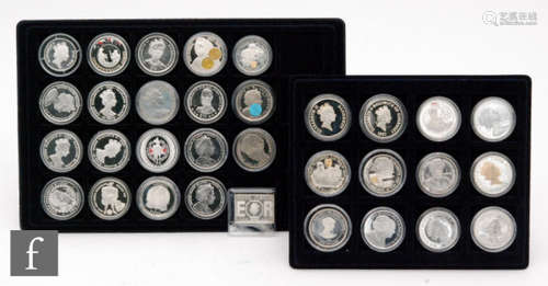 Elizabeth II - Thirty one silver and nickel Royal commemorative five pound and dollar crowns including a 1977 Silver Jubilee silver proof ingot (32)