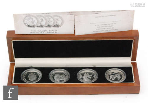 Elizabeth II - A cased set of four silver proof Heraldic beasts ingots for the coronation anniversary (4)