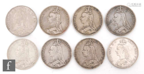 Victoria - Eight crowns, 1887 x 2, 1889 x 4 and 1890 x 2 (8)