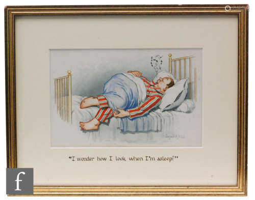 Donald McGill (20th Century) - Watercolour 'I wonder how I look when I'm asleep', 15.5cm x 23.5cm, framed