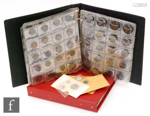 An album of silver nickel and copper coinage, various countries to include Portugal, Italy and others,  an album of early decimal nickel coins, fifty, ten pences and five pences also various uncirculated Canadian silver and nickel specimen sets for Manitoba, British Columbia etc