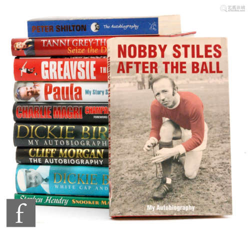 A collection of signed autograph books by famous sportsmen to include Nobby Stiles, Greavsie, Peter Shilton, Dickie Bird, etc. (qty)