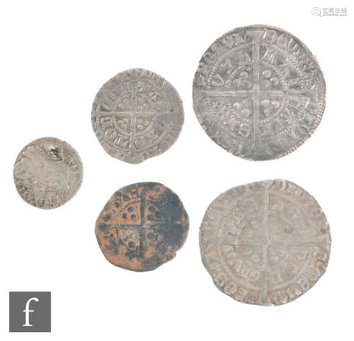 Edward IV (1461-1485) to Henry VI (1422-1461) - Groats, two other hammered coins and a Charles II two pence (5)