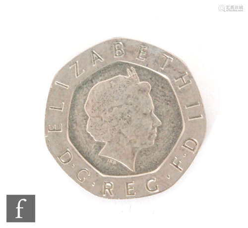 Elizabeth II - An undated (2008) twenty pence coin.  NB In November 2008 a number of 20p coins were incorrectly issued resulting in no date.