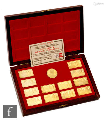 A set of twelve silver gilt ingots to commemorate the Centenary of Sir Winston Churchill, No 239 with a 1965 medallion, cased (13)