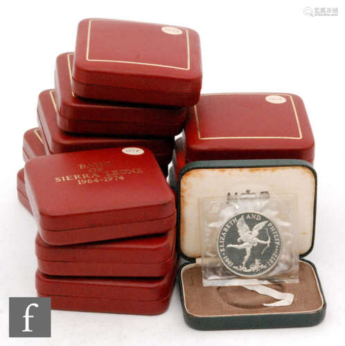 Elizabeth II - Various proof silver commemorative coins to include Sierra Leone, Gibraltar, Guernsey, all cased (12)