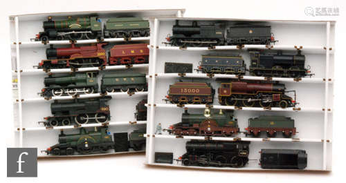 A collection of ten OO gauge locomotives by Hornby and Bachmann, including an 0-6-0 SDJR blue 58, a 4-4-0 GWR green 'County of Bedford', a 4-4-0 LMS maroon '1000', etc. Unboxed. (10) AMENDMENT: Some boxes have now been added to this lot.