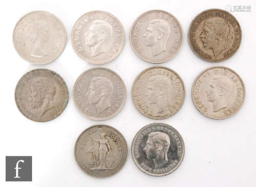 George V to Elizabeth II - Six crowns 1935 x 2, 1937 x 3, 1951 x 1, also South African crowns 1949 and 1952 and a 1901 Chinese dollar (9)