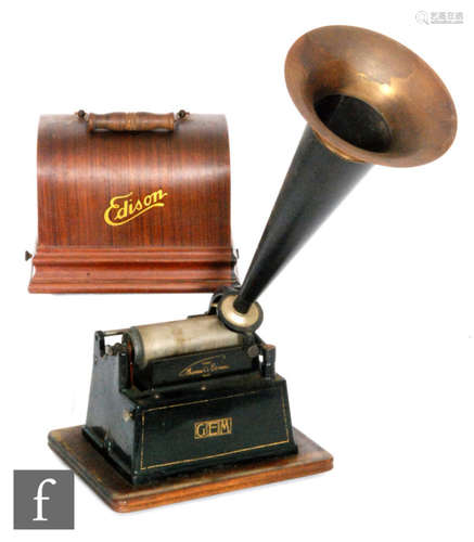 An Edison Gem phonograph, serial No G118804, model C reproducer with horn and six cylinders (7)