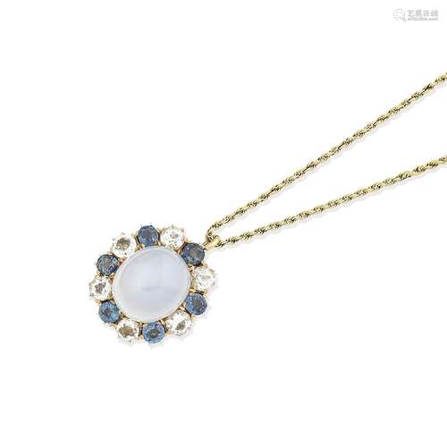 A star sapphire and sapphire pendant necklace