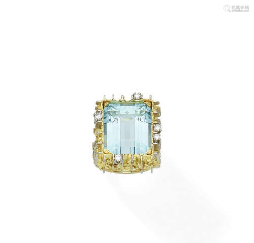 An aquamarine and diamond ring, by Adrian D. Myers, 1969