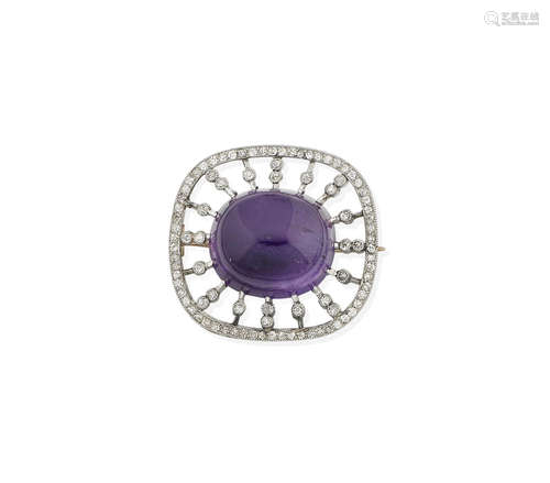 An amethyst and diamond brooch