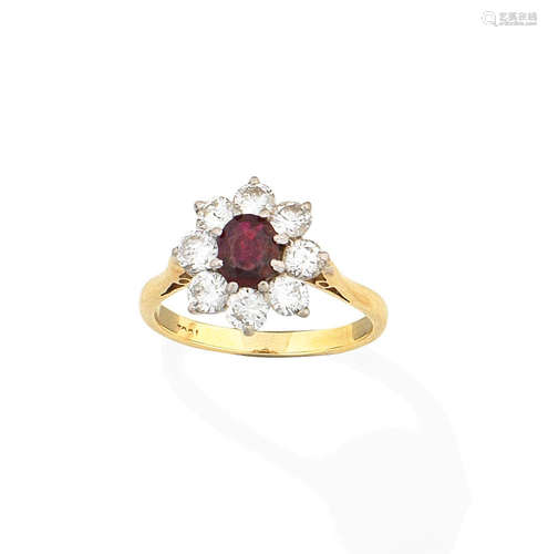 A ruby and diamond cluster ring