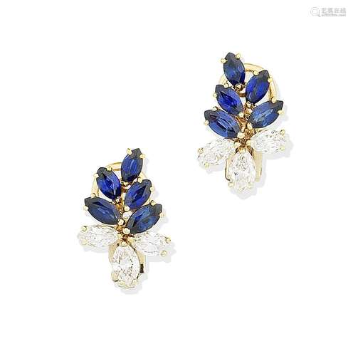 A pair of sapphire and diamond earrings