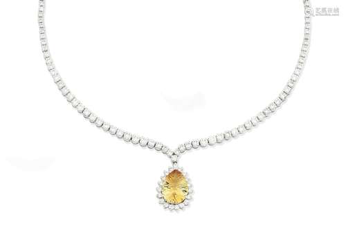 A diamond and citrine pendant necklace