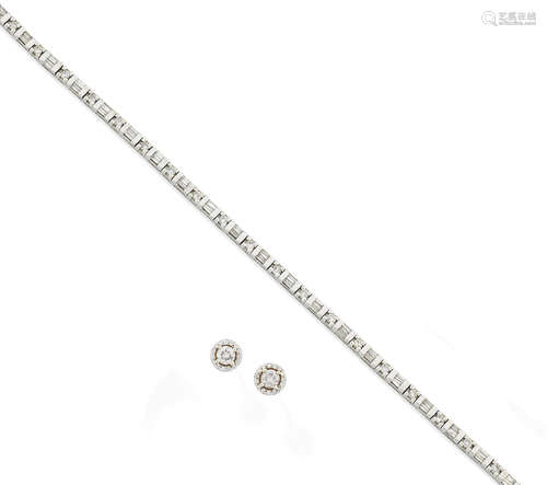 (2) A diamond bracelet and a pair of diamond earstuds