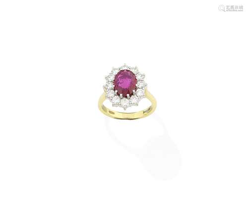 A ruby and diamond cluster ring