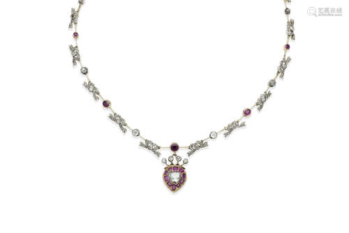 A ruby and diamond necklace, circa 1895