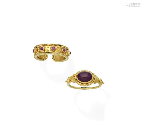 (2) Two ruby-set rings, by Lalaounis