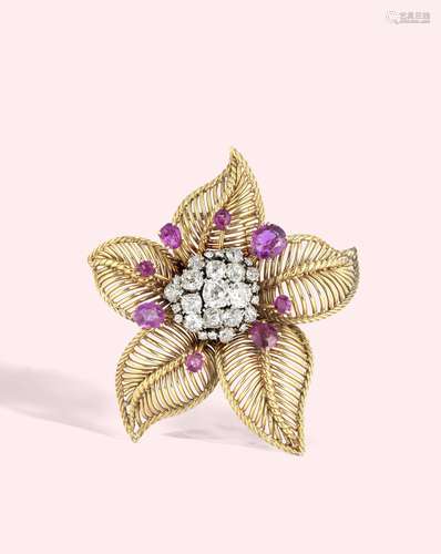 A pink sapphire and diamond brooch, by Michael Gosschalk, 1970