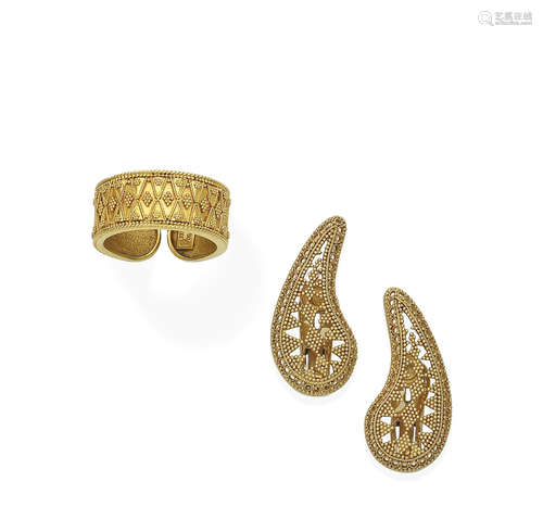 (2) A pair of earclips and a ring, by Lalaounis