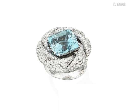 An aquamarine and diamond dress ring