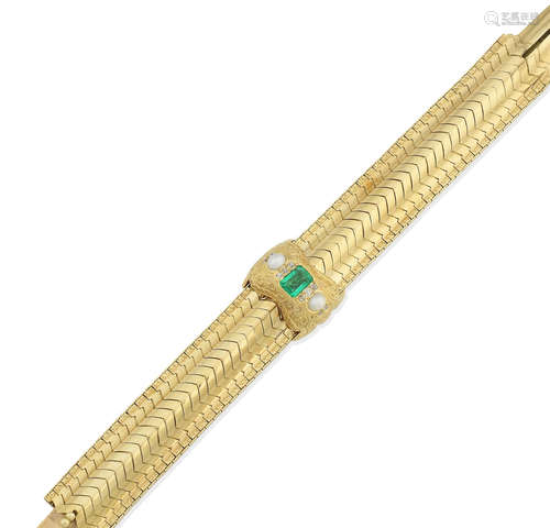 A mid 19th century emerald, pearl and diamond bracelet