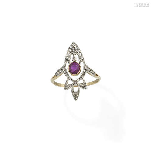 An Art Nouveau ruby and diamond ring, circa 1900