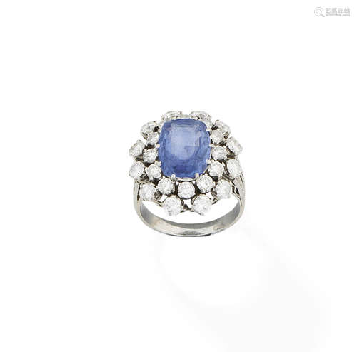 A sapphire and diamond cluster ring