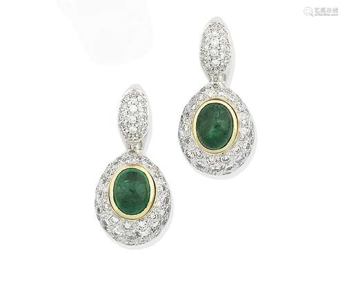 A pair of emerald and diamond earrings