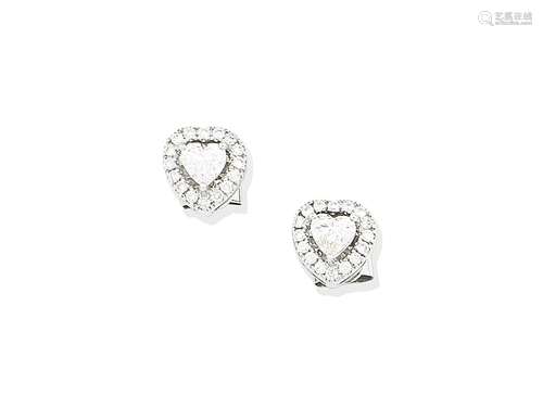 A pair of diamond heart earstuds