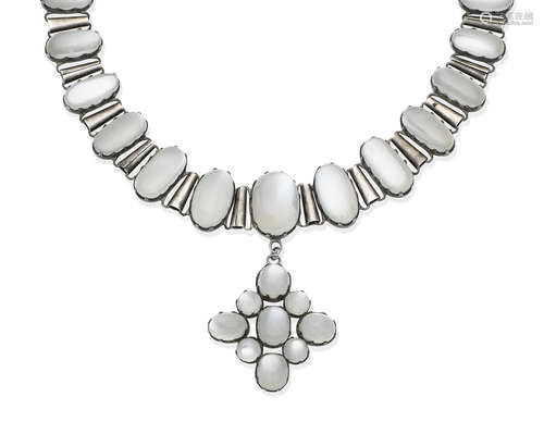 A moonstone pendant necklace, circa 1900