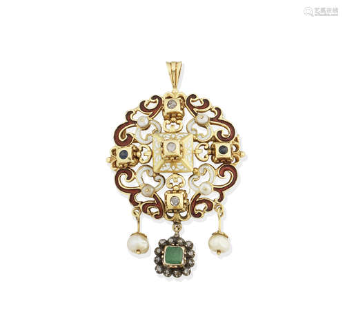 An enamel and gem-set brooch/pendant