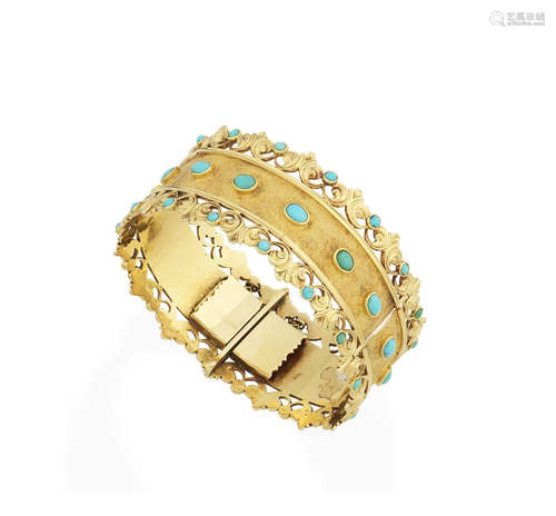 A turquoise and gold bangle, mid 19th century