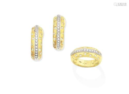 (2) A diamond ring and earclip suite