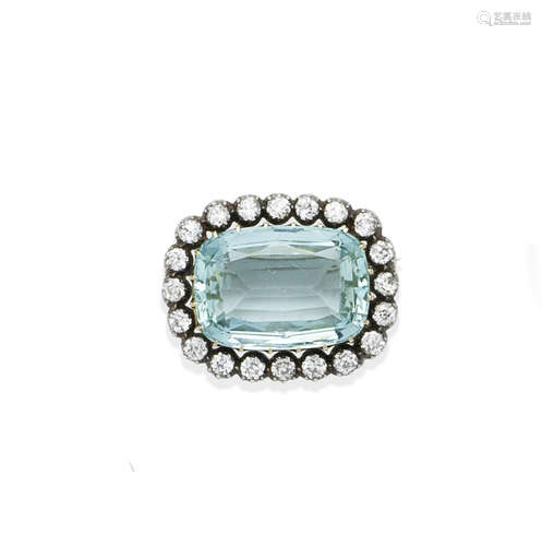 An aquamarine and diamond brooch