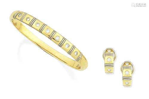 (2) A diamond bangle and earclip suite