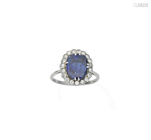 A sapphire and diamond cluster ring, circa 1930