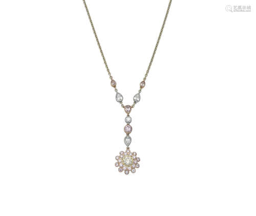 A diamond and fancy coloured diamond pendant necklace