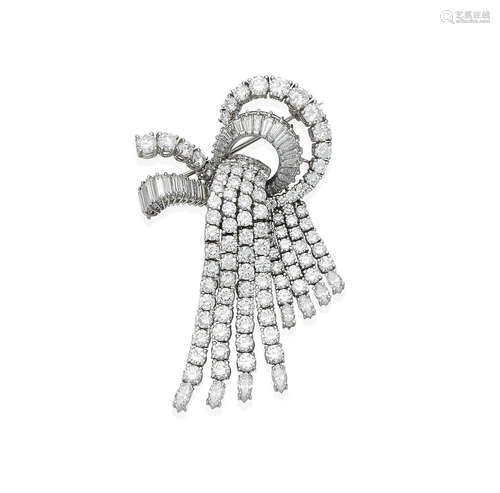 A diamond tassel brooch, circa 1955