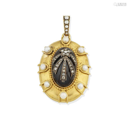 A mid-19th century garnet, pearl and diamond locket/pendant