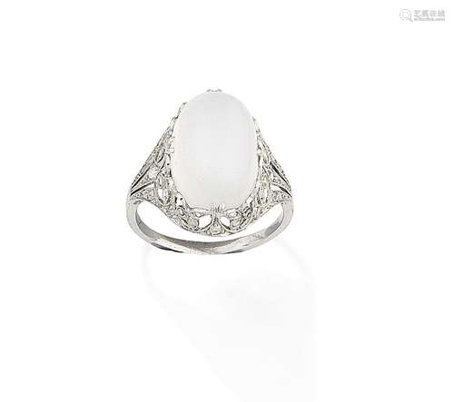 A moonstone and diamond dress ring