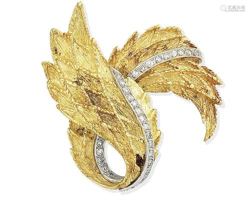 A diamond leaf brooch, circa 1970