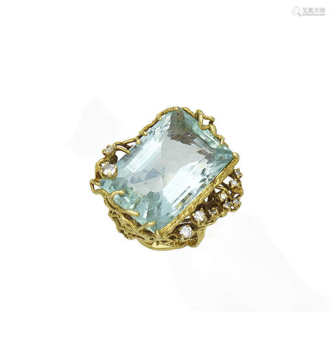 An aquamarine and diamond ring, by L'Cise, 1976