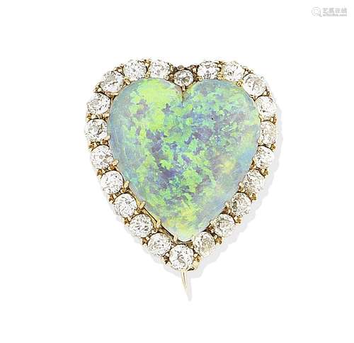 An opal and diamond brooch, circa 1900