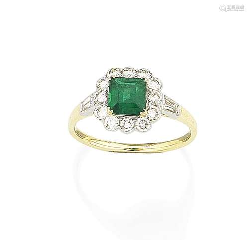 An emerald and diamond cluster ring,