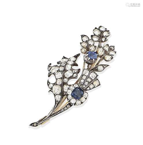 A sapphire and diamond brooch, circa 1890