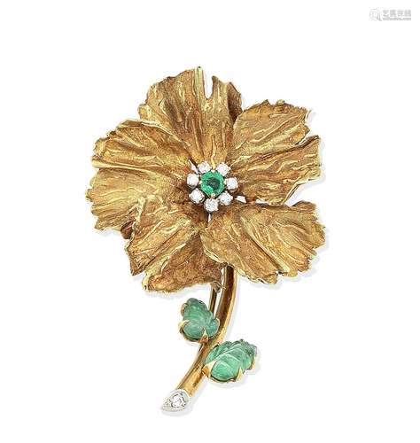 An emerald and diamond flower brooch, by Michael Gosschalk, 1959