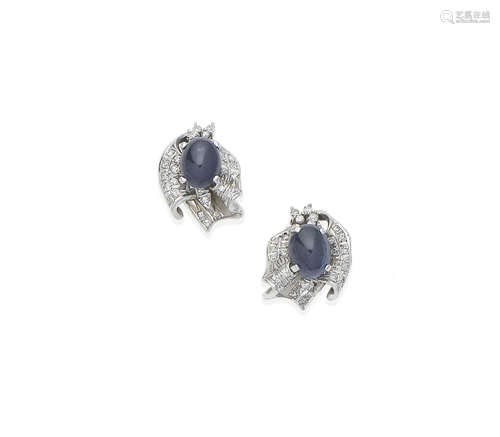 A pair of sapphire and diamond earrings